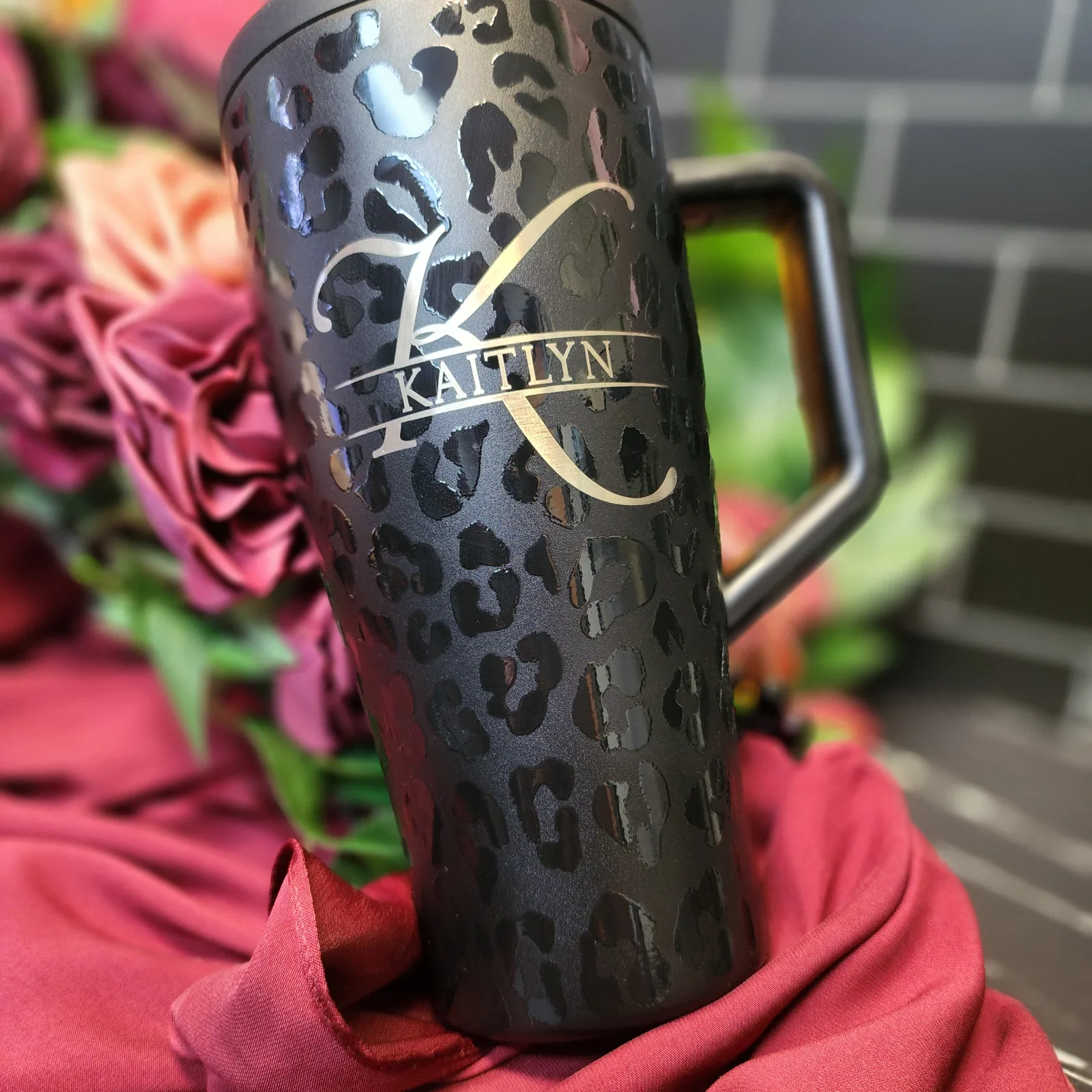 Cheetah print engraved Brumate tumbler