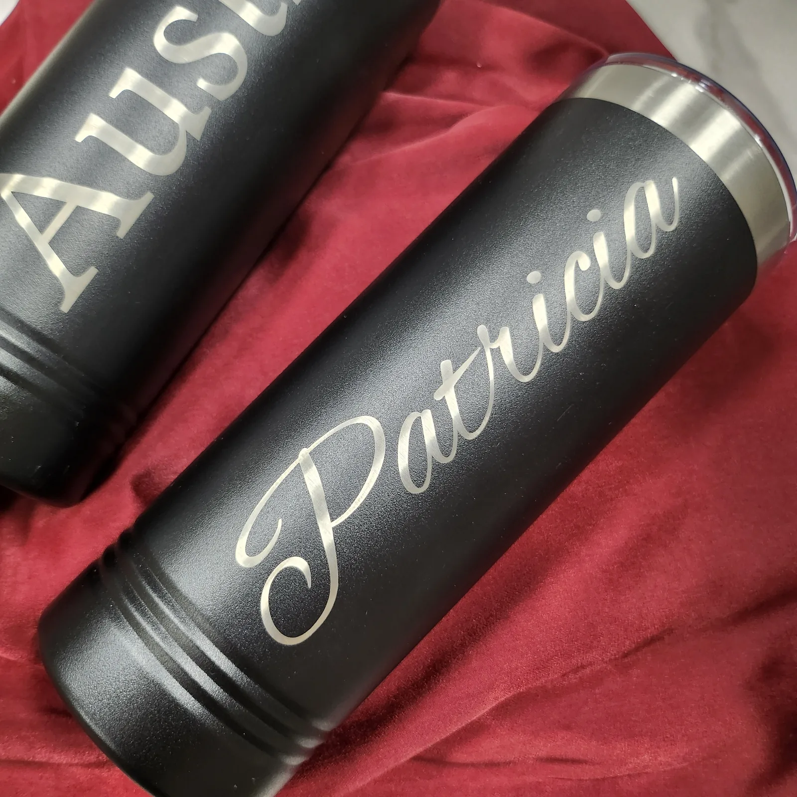 Engraved black tumblers