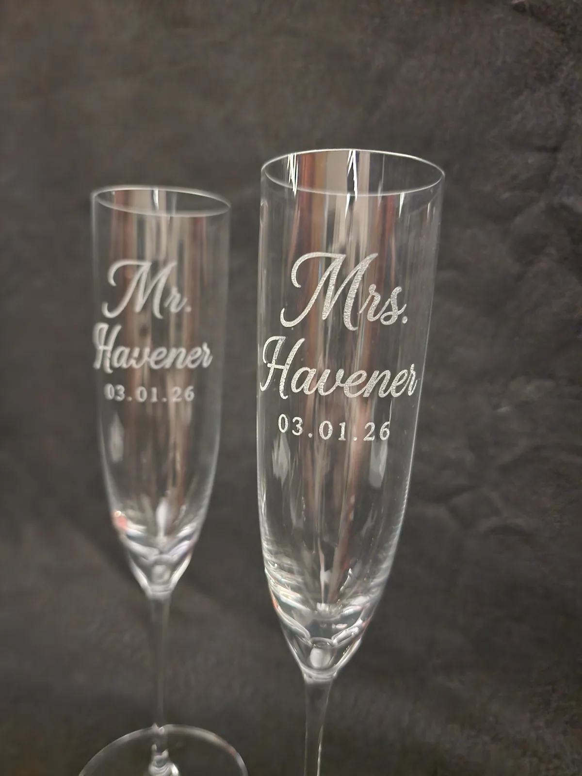 Engraved champagne glasses