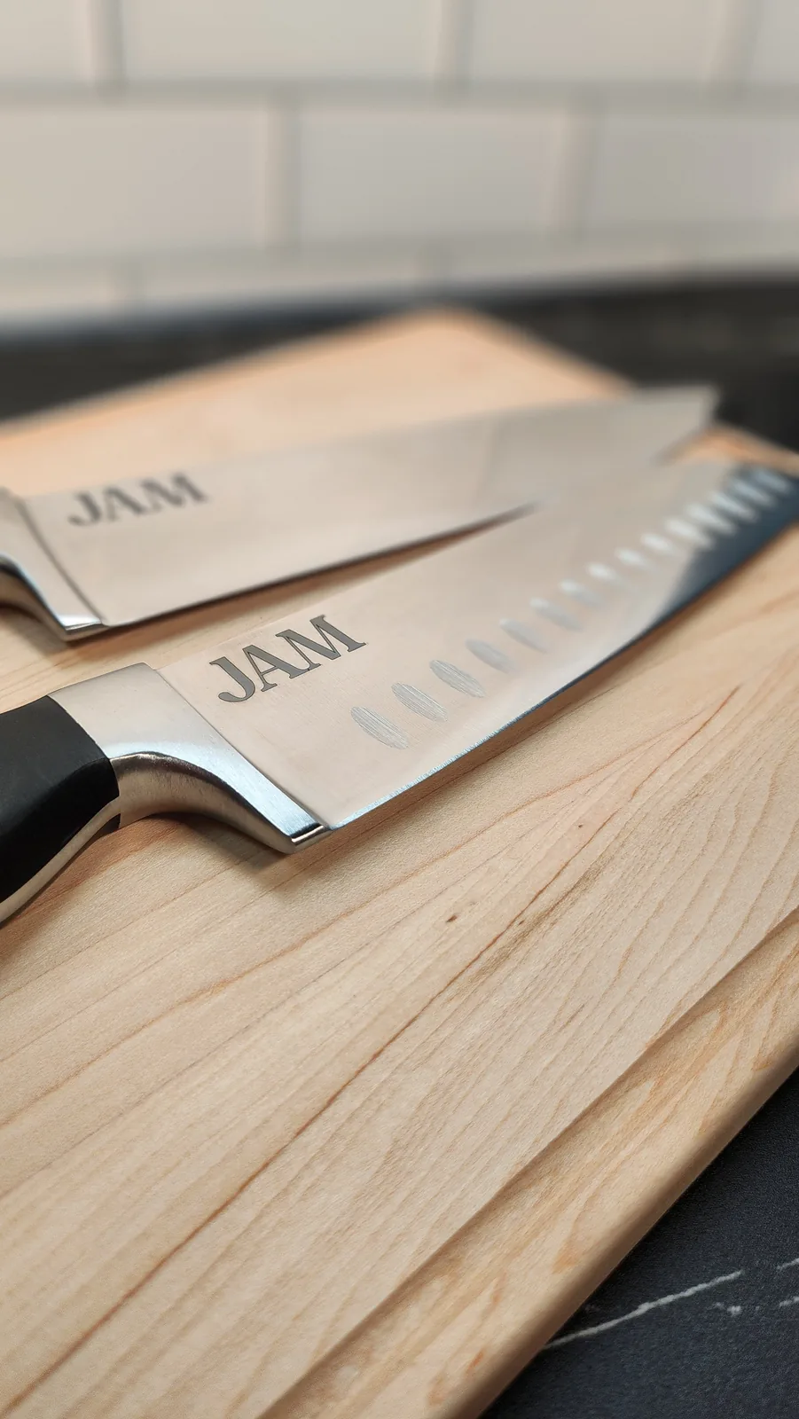 Engraved chef knives