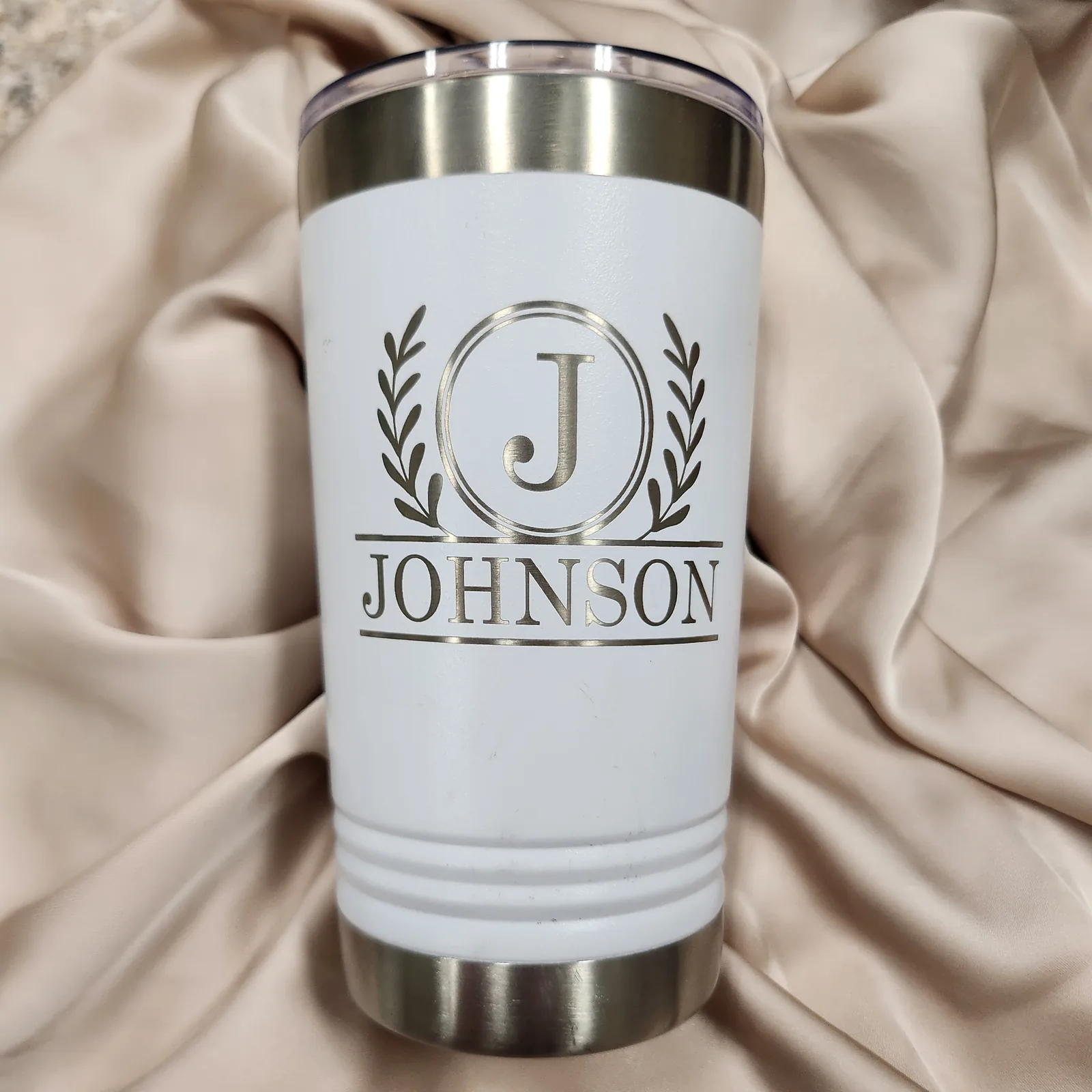 Engraved family monogram tumbler