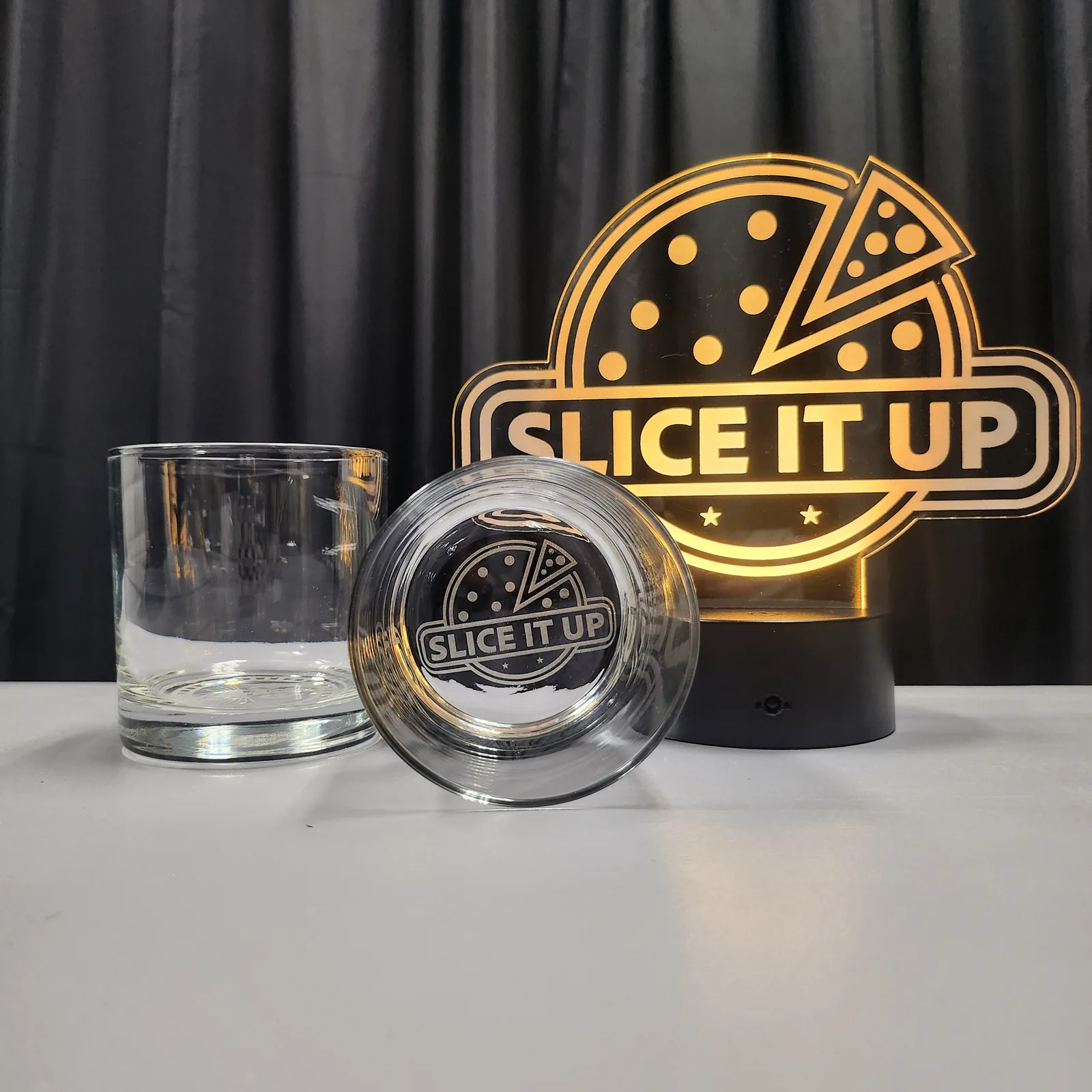 Engraved podcast logo materials