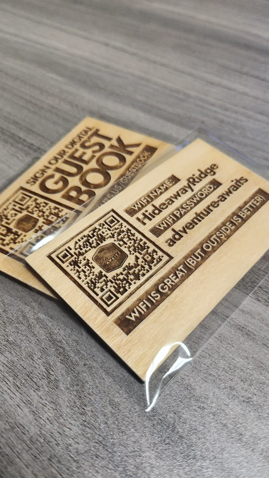 Engraved wood QR code