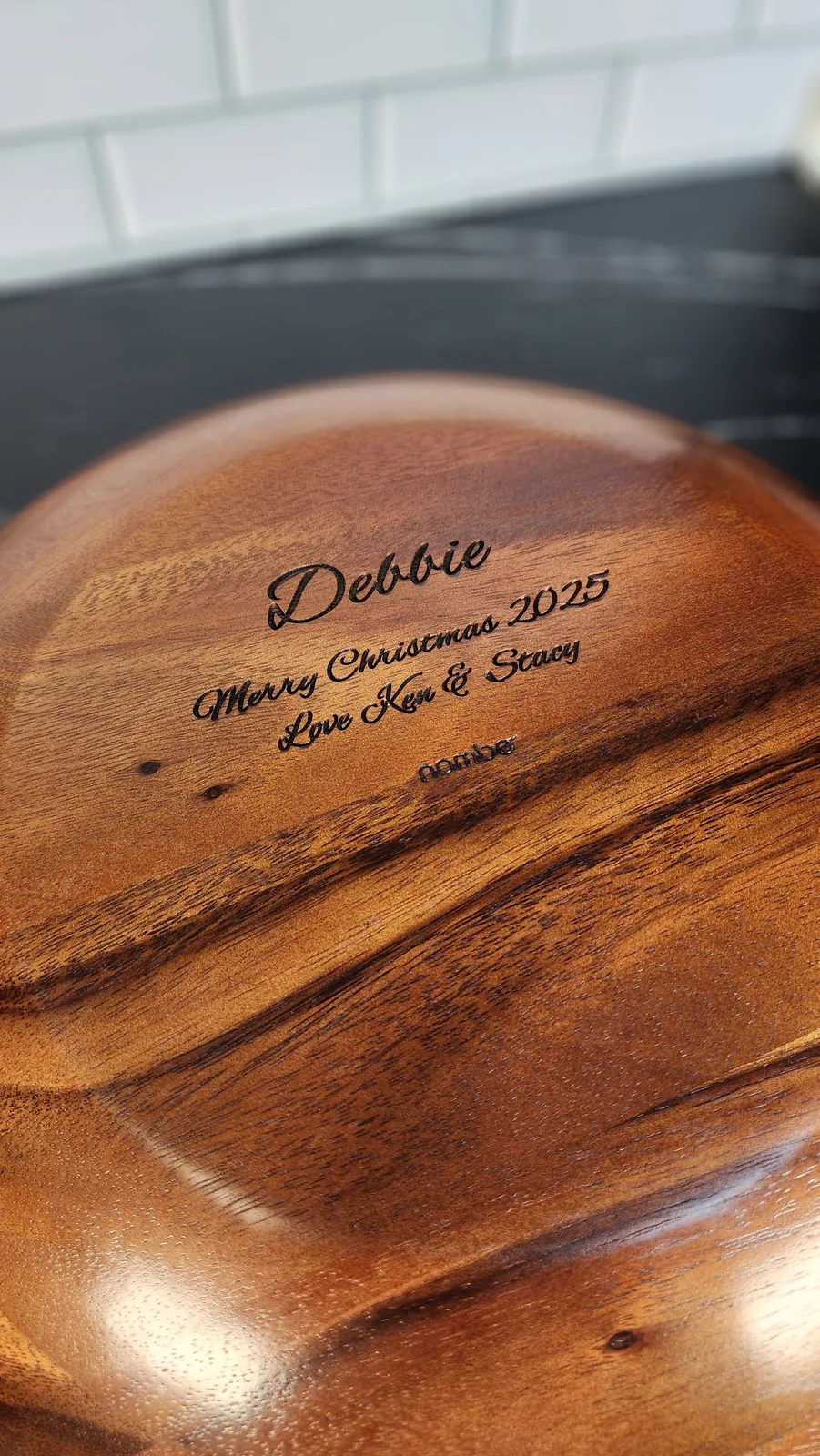 Engraved wooden bowl