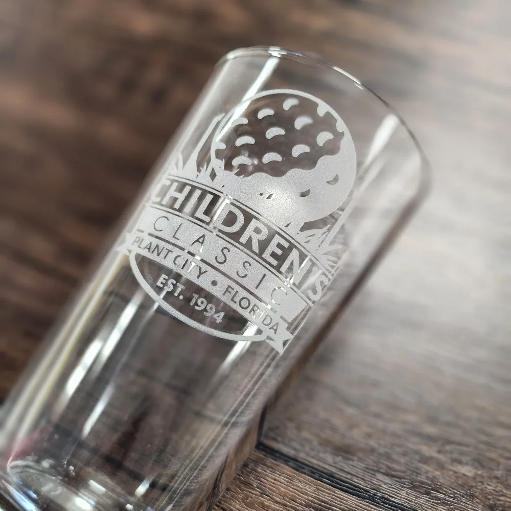 Engraved glass logo cup